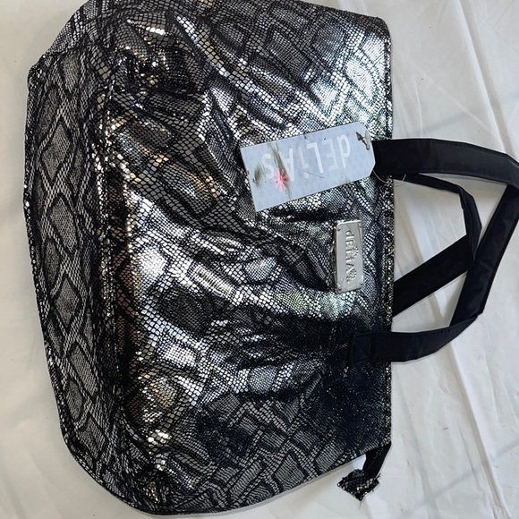 dELiA*s Handbags - Delia’s black and silver faux snakeskin metallic vinyl zip lunch tote/ handbag
